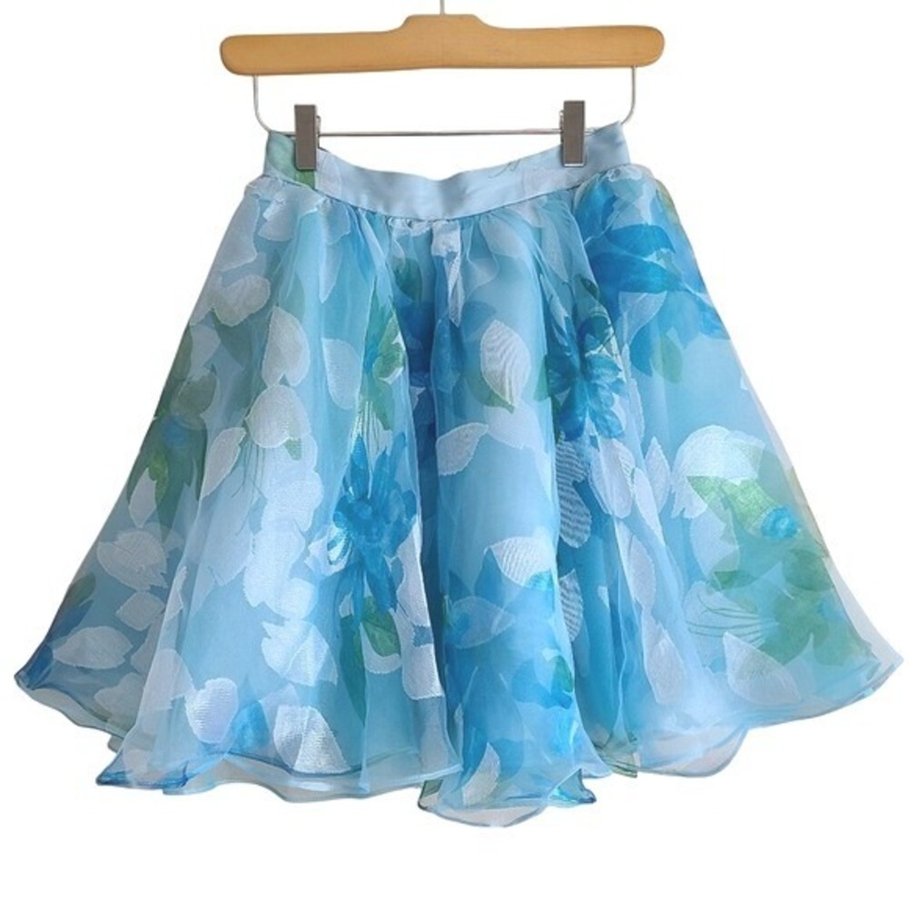 Tony Bowls Sky Blue Floral Formal Flared Mini Tutu Skirt 25 Waist